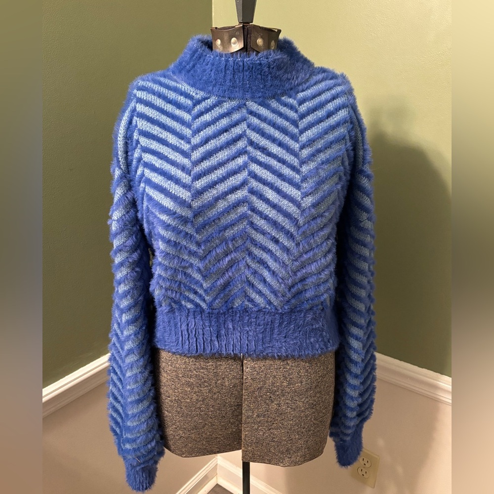Sugarlips Blue Chevron Fuzzy Sweater